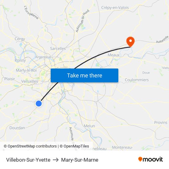 Villebon-Sur-Yvette to Mary-Sur-Marne map