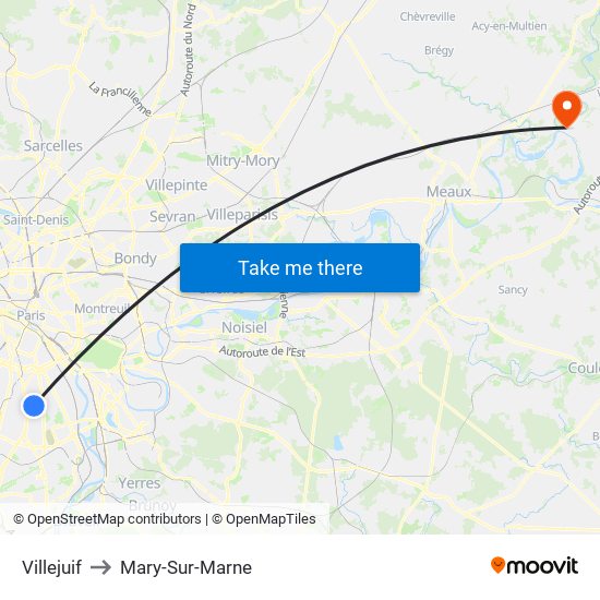 Villejuif to Mary-Sur-Marne map