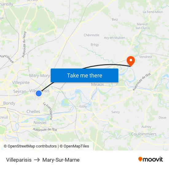 Villeparisis to Mary-Sur-Marne map