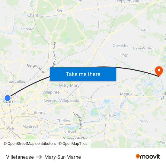 Villetaneuse to Mary-Sur-Marne map