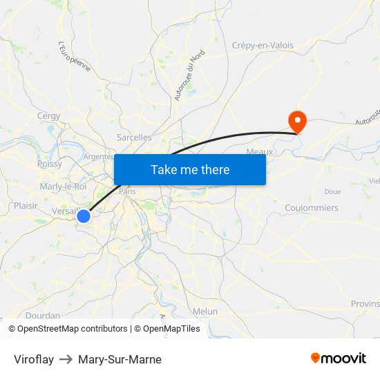 Viroflay to Mary-Sur-Marne map