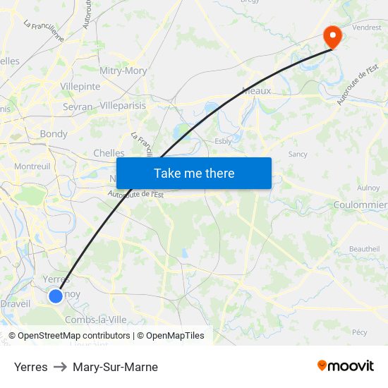 Yerres to Mary-Sur-Marne map