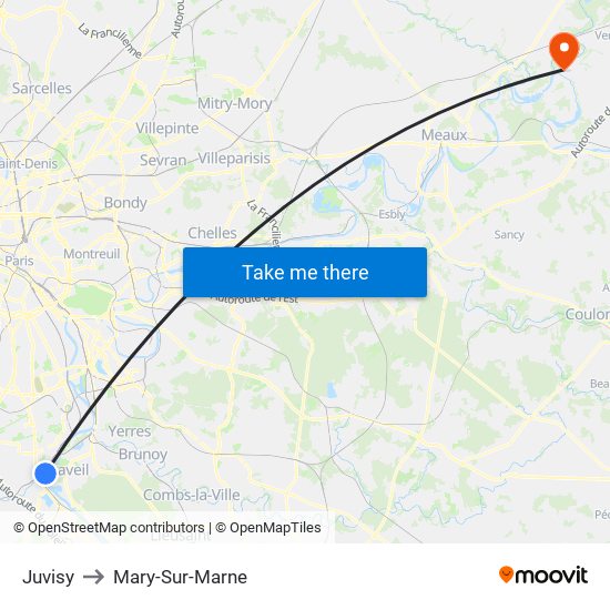 Juvisy to Mary-Sur-Marne map