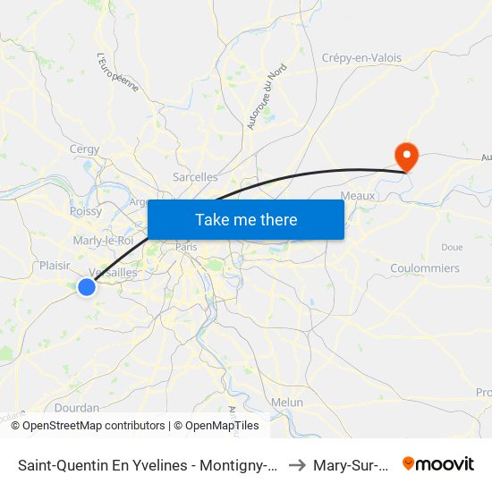 Saint-Quentin En Yvelines - Montigny-Le-Bretonneux to Mary-Sur-Marne map