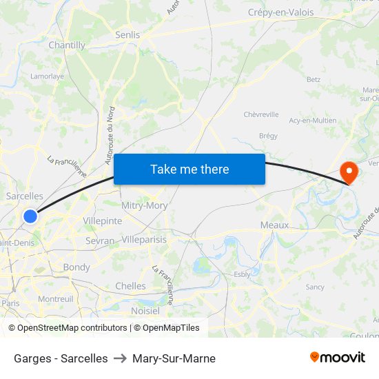 Garges - Sarcelles to Mary-Sur-Marne map