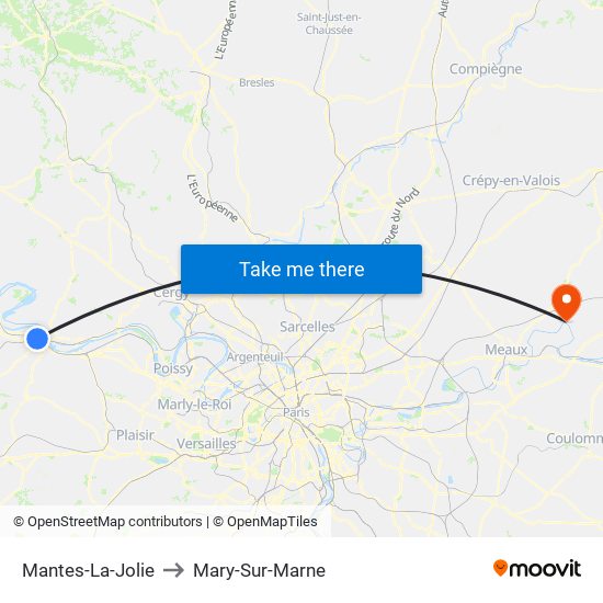 Mantes-La-Jolie to Mary-Sur-Marne map