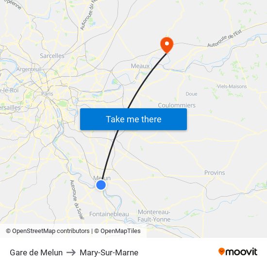Gare de Melun to Mary-Sur-Marne map