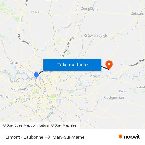 Ermont - Eaubonne to Mary-Sur-Marne map