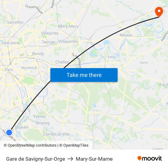 Gare de Savigny-Sur-Orge to Mary-Sur-Marne map
