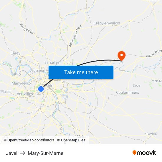 Javel to Mary-Sur-Marne map