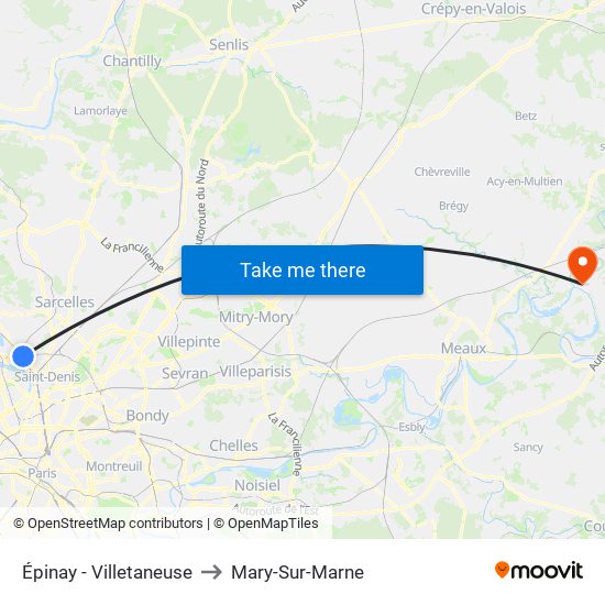 Épinay - Villetaneuse to Mary-Sur-Marne map