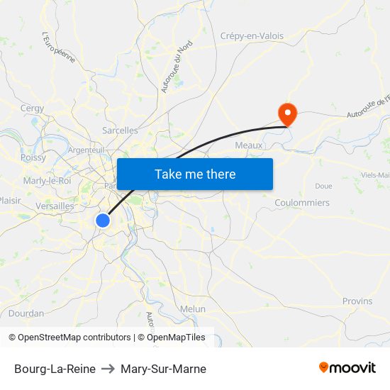 Bourg-La-Reine to Mary-Sur-Marne map