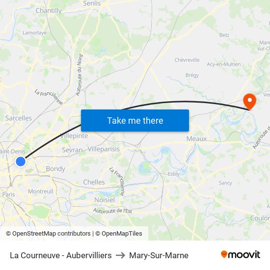 La Courneuve - Aubervilliers to Mary-Sur-Marne map