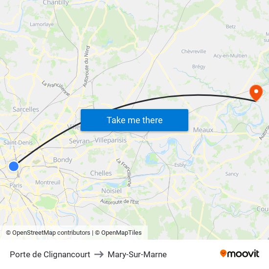 Porte de Clignancourt to Mary-Sur-Marne map