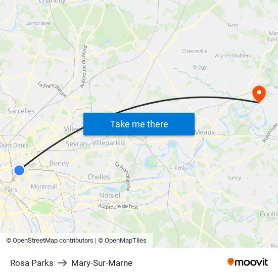 Rosa Parks to Mary-Sur-Marne map
