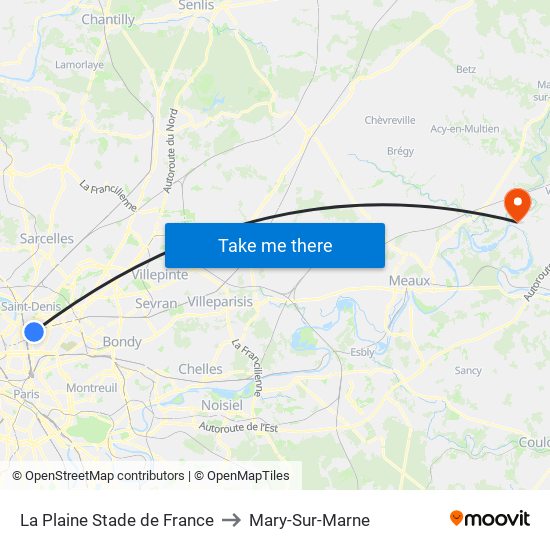 La Plaine Stade de France to Mary-Sur-Marne map