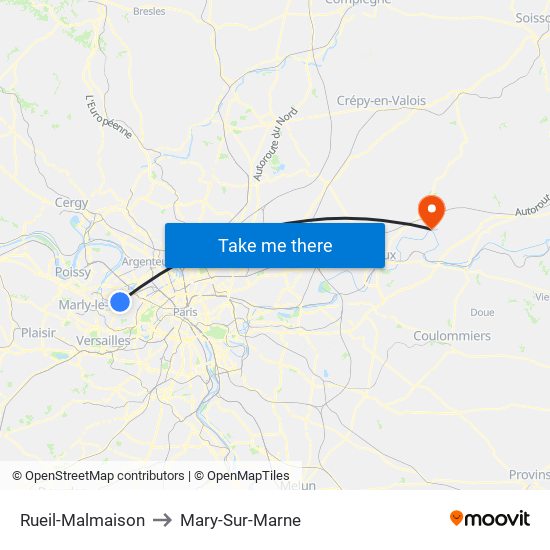 Rueil-Malmaison to Mary-Sur-Marne map