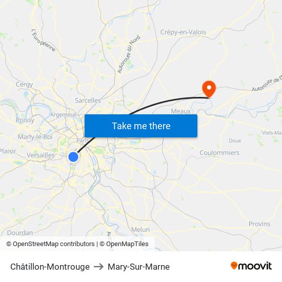 Châtillon-Montrouge to Mary-Sur-Marne map