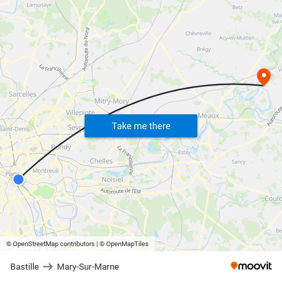 Bastille to Mary-Sur-Marne map