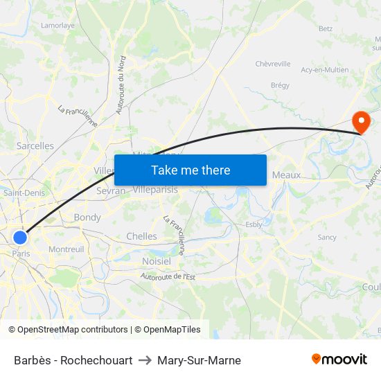 Barbès - Rochechouart to Mary-Sur-Marne map