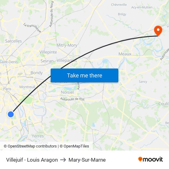 Villejuif - Louis Aragon to Mary-Sur-Marne map