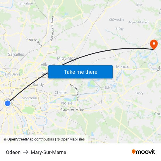 Odéon to Mary-Sur-Marne map