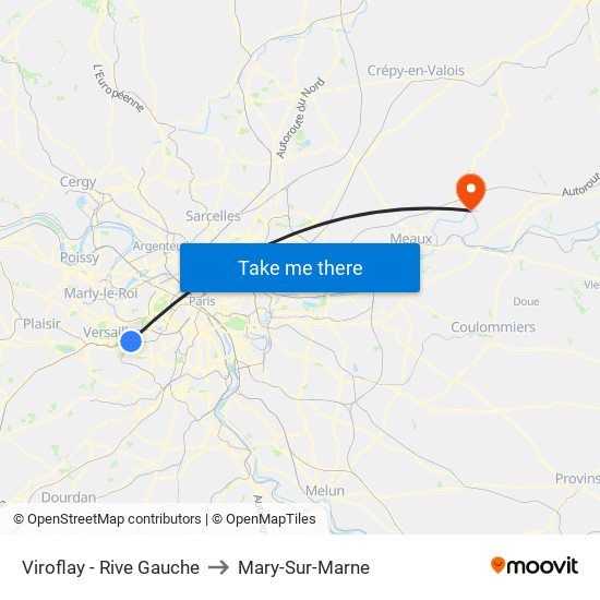 Viroflay - Rive Gauche to Mary-Sur-Marne map