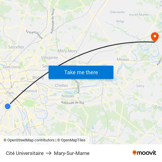 Cité Universitaire to Mary-Sur-Marne map