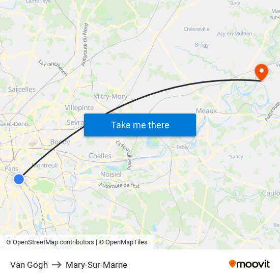 Van Gogh to Mary-Sur-Marne map