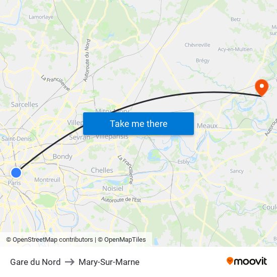 Gare du Nord to Mary-Sur-Marne map