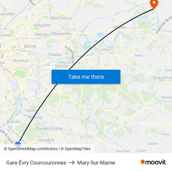 Gare Évry Courcouronnes to Mary-Sur-Marne map
