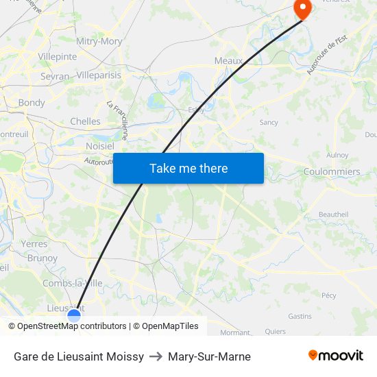 Gare de Lieusaint Moissy to Mary-Sur-Marne map