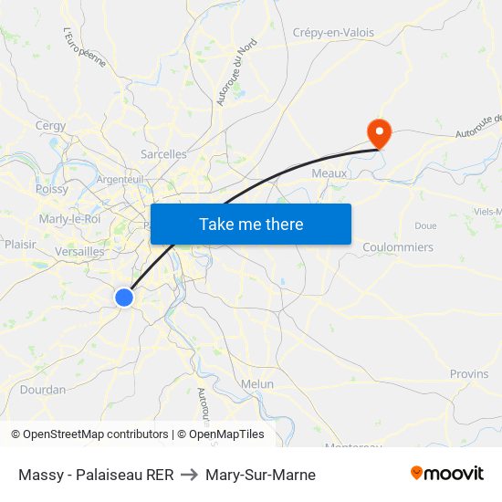 Massy - Palaiseau RER to Mary-Sur-Marne map