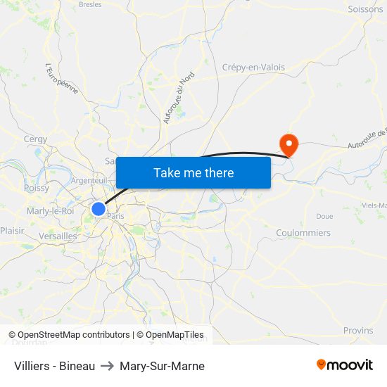 Villiers - Bineau to Mary-Sur-Marne map