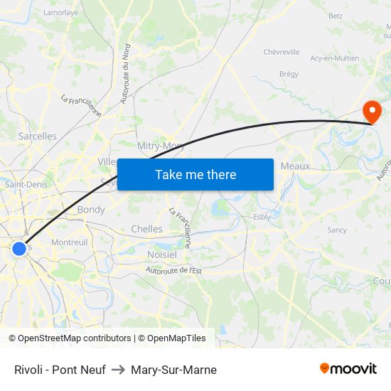 Rivoli - Pont Neuf to Mary-Sur-Marne map