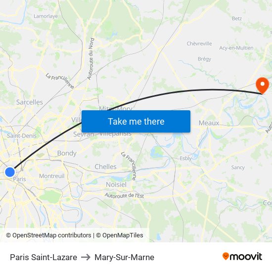 Paris Saint-Lazare to Mary-Sur-Marne map