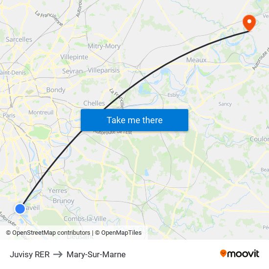 Juvisy RER to Mary-Sur-Marne map