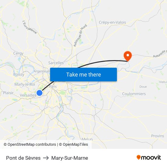 Pont de Sèvres to Mary-Sur-Marne map