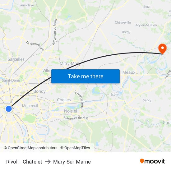 Rivoli - Châtelet to Mary-Sur-Marne map