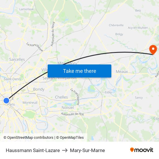 Haussmann Saint-Lazare to Mary-Sur-Marne map