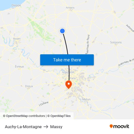 Auchy-La-Montagne to Massy map