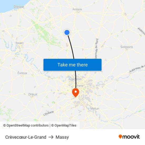 Crèvecœur-Le-Grand to Massy map