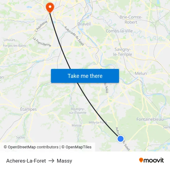 Acheres-La-Foret to Massy map
