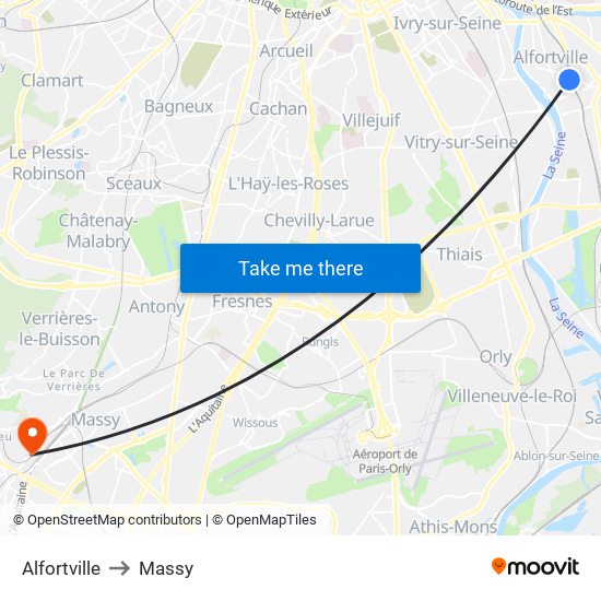 Alfortville to Massy map