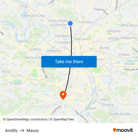 Andilly to Massy map