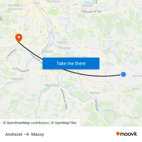 Andrezel to Massy map