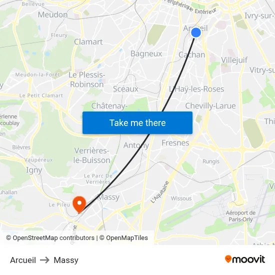 Arcueil to Massy map