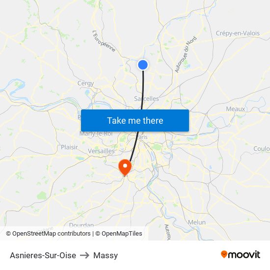Asnieres-Sur-Oise to Massy map
