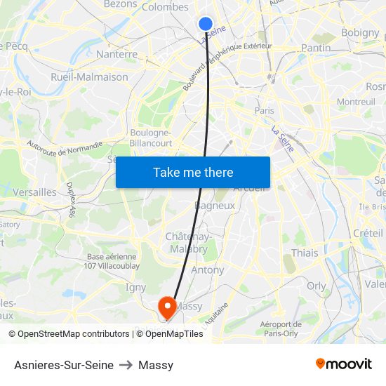 Asnieres-Sur-Seine to Massy map