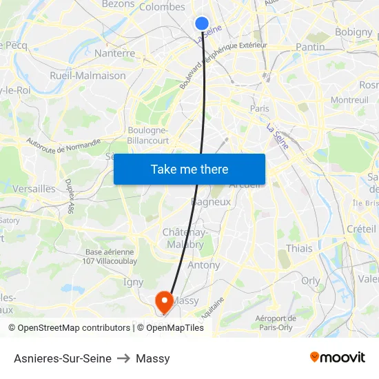 Asnieres-Sur-Seine to Massy map